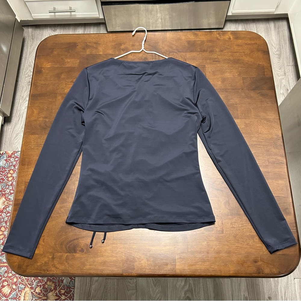 Veronica Beard Roque Top Ruched Tie Back Top in Navy Size 4 - Picture 4 of 16
